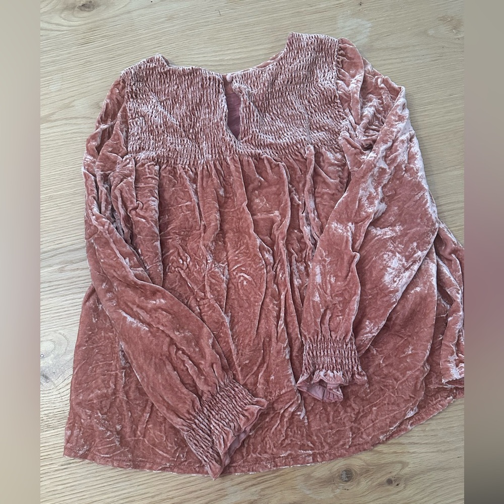 Sezane Pink Smocked Long Sleeve Blouse